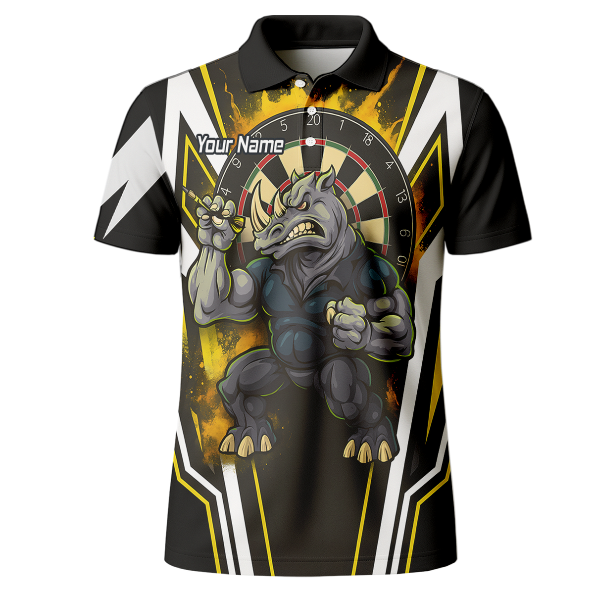 Custom Aggressive Rhino Darts Polo Shirt Black Gold White For Men U9140 additional image 2