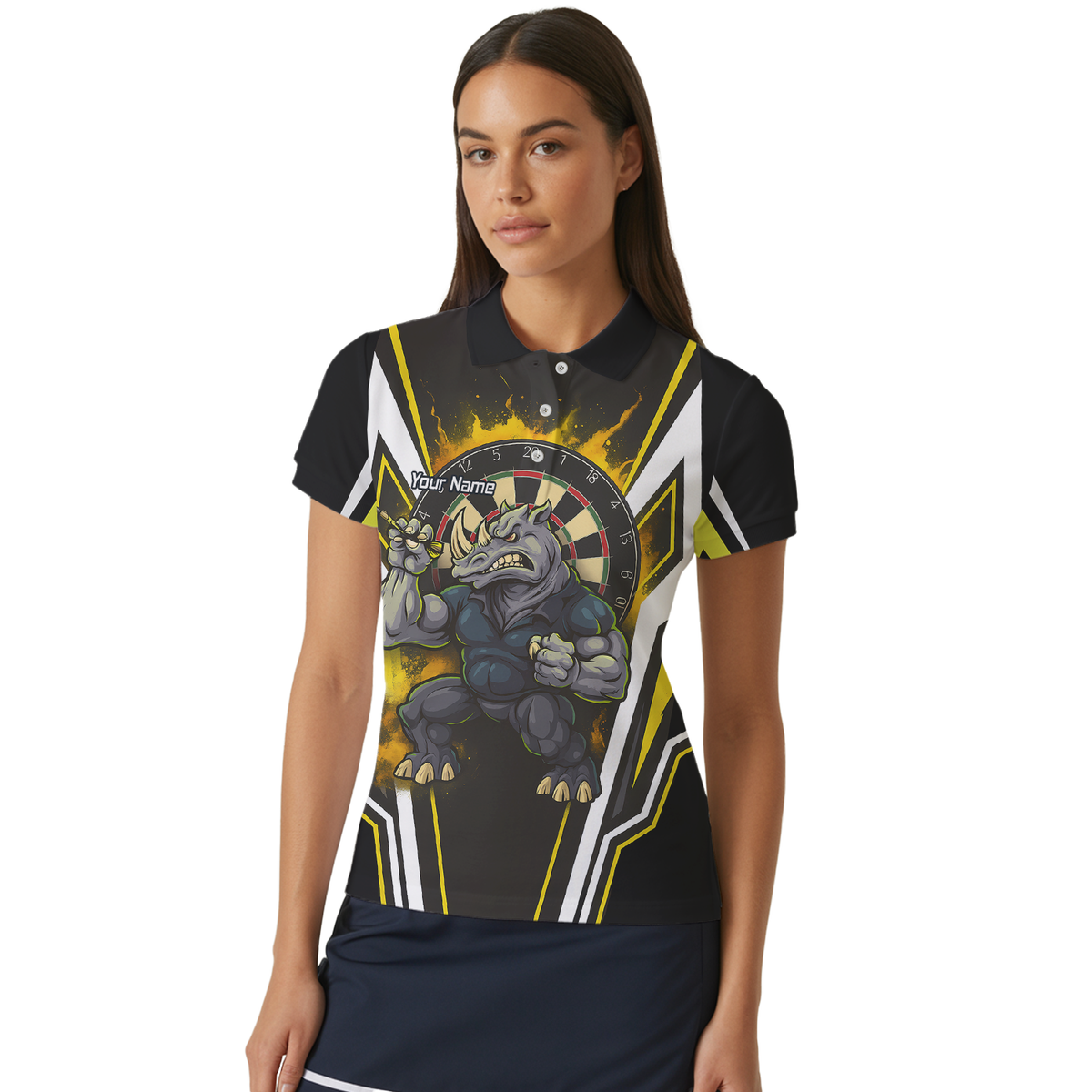 Custom Aggressive Rhino Darts Polo Shirt Black Gold White For Men U9140 additional image 4