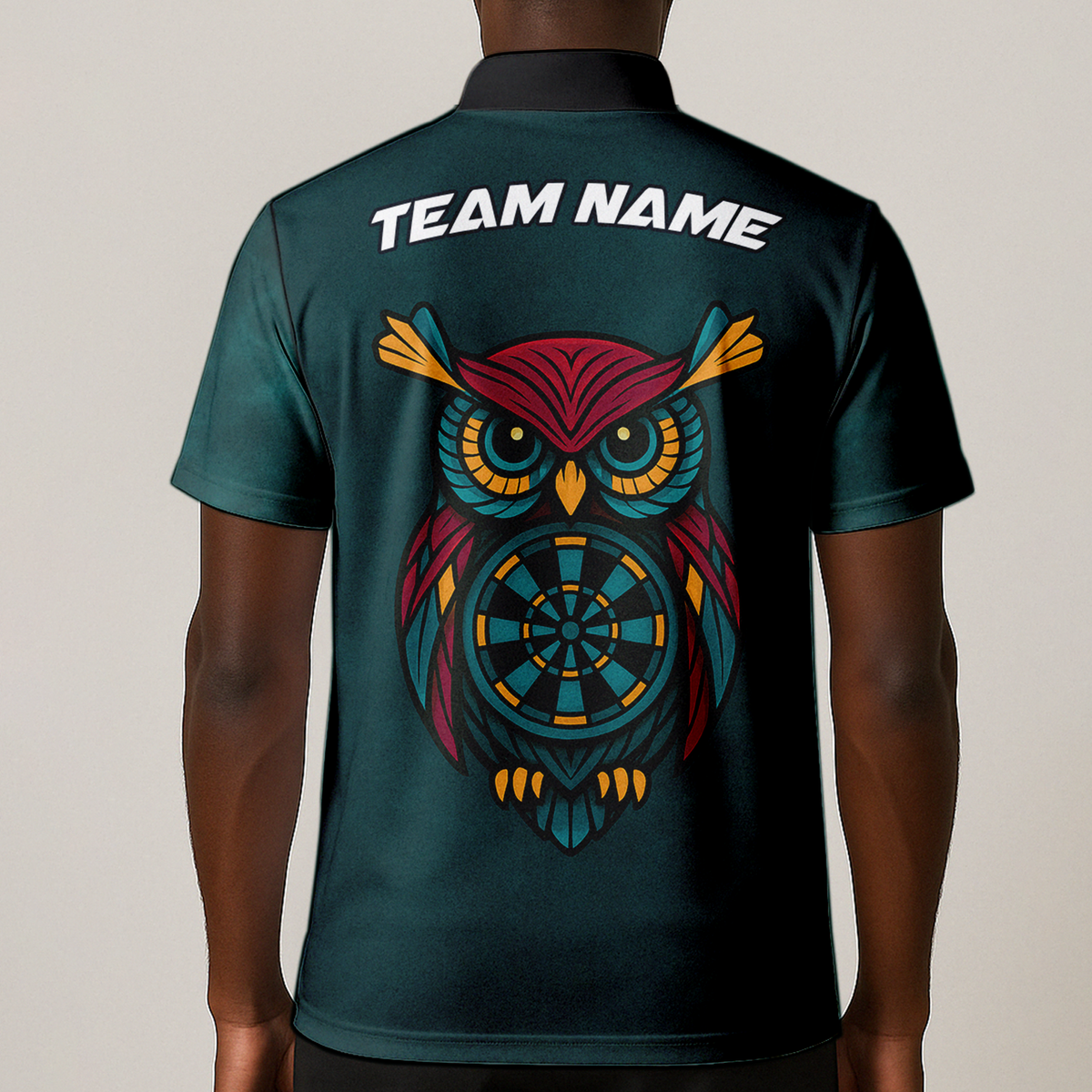 Personalized Owl Dart Polo Shirt Custom Name Team Dark Teal additional image 1