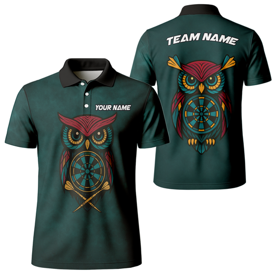 Personalized Owl Dart Polo Shirt Custom Name Team Dark Teal main image - polo, Pocket No