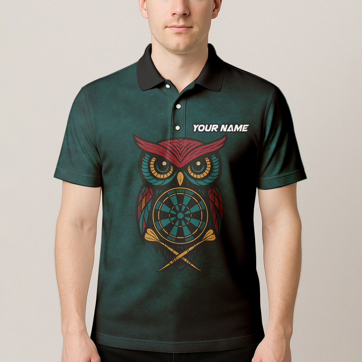 Personalized Owl Dart Polo Shirt Custom Name Team Dark Teal additional image 4