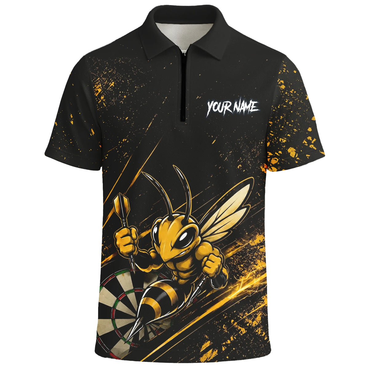 Personalised Black & Gold Bee Dartboard Darts Shirt For Men L410