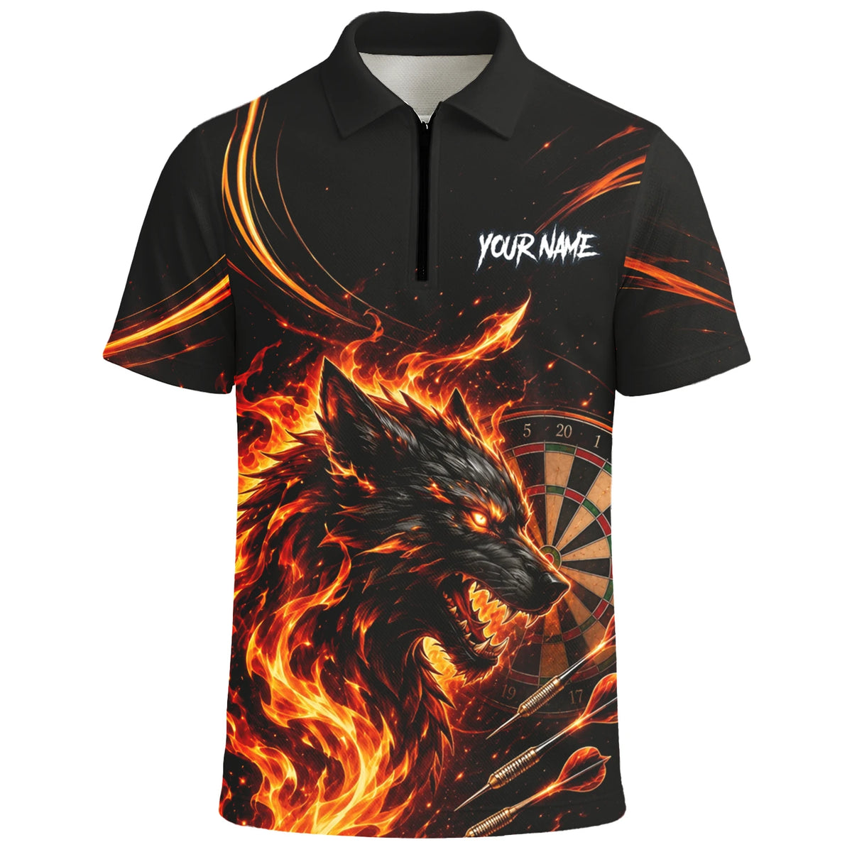 Personalised Flaming Wolf Darts Polo Shirt For Men W521