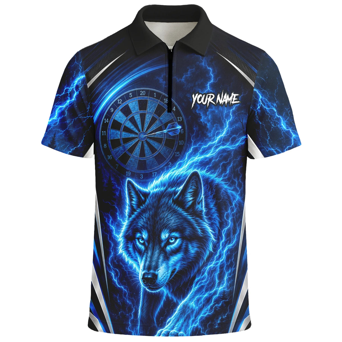Personalised Black & Blue Wolf Lightning Darts Shirt For Men X929