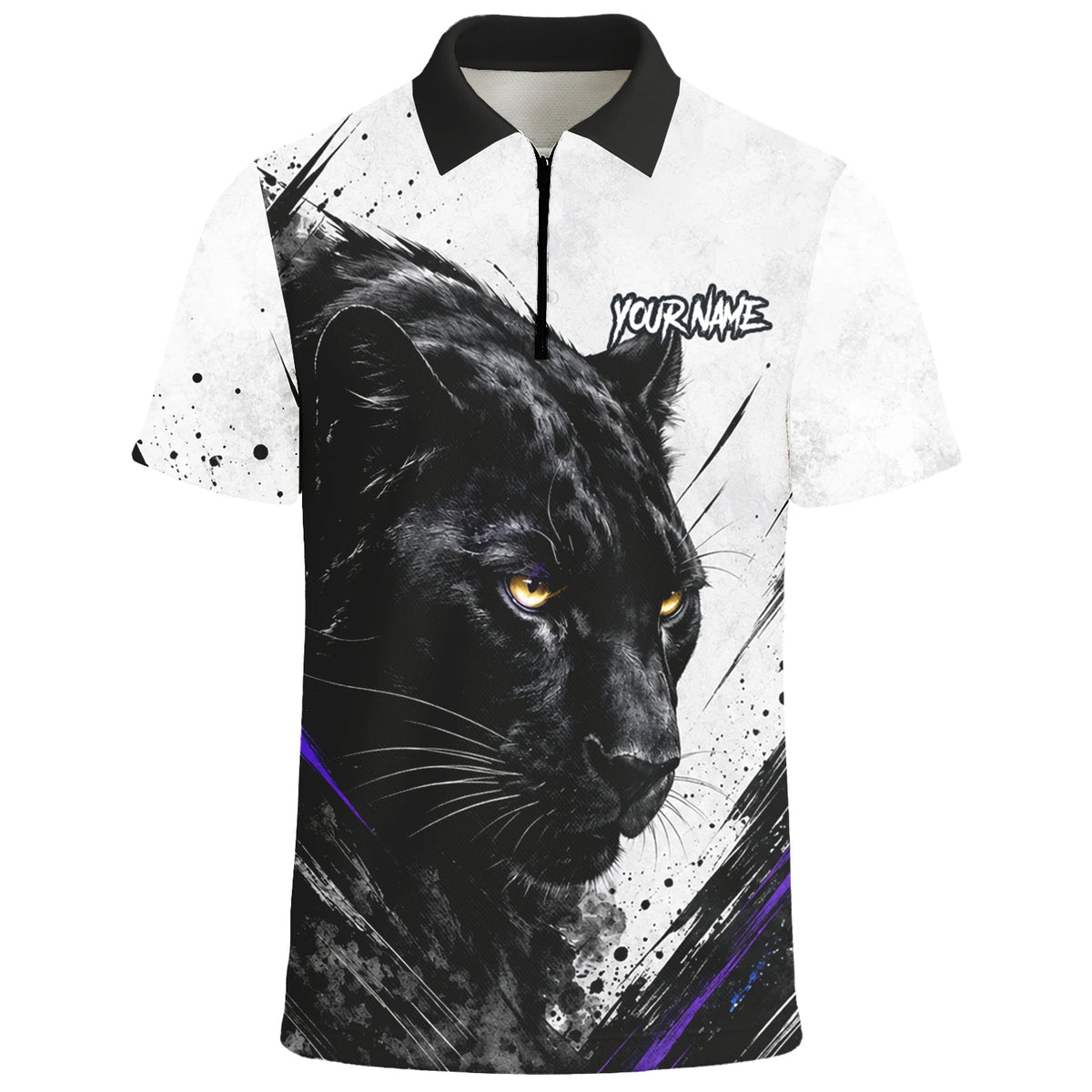 Personalised White Black Purple Panther Darts Shirt For Men W442