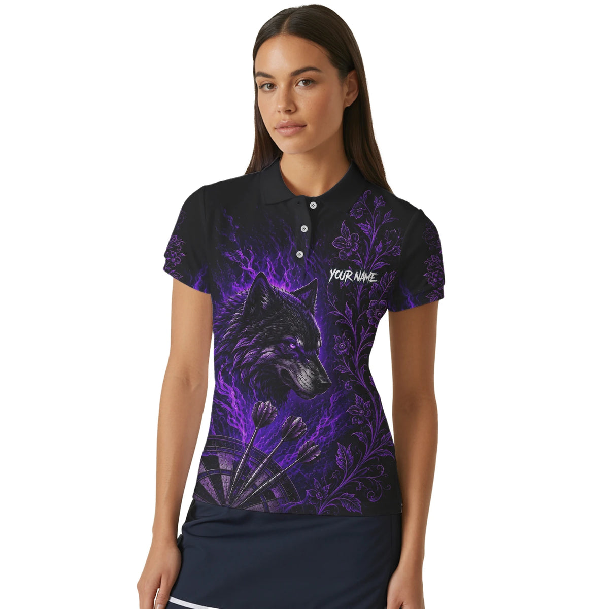 Personalised Black & Purple Wolf Dartboard Darts Shirt For Women J133