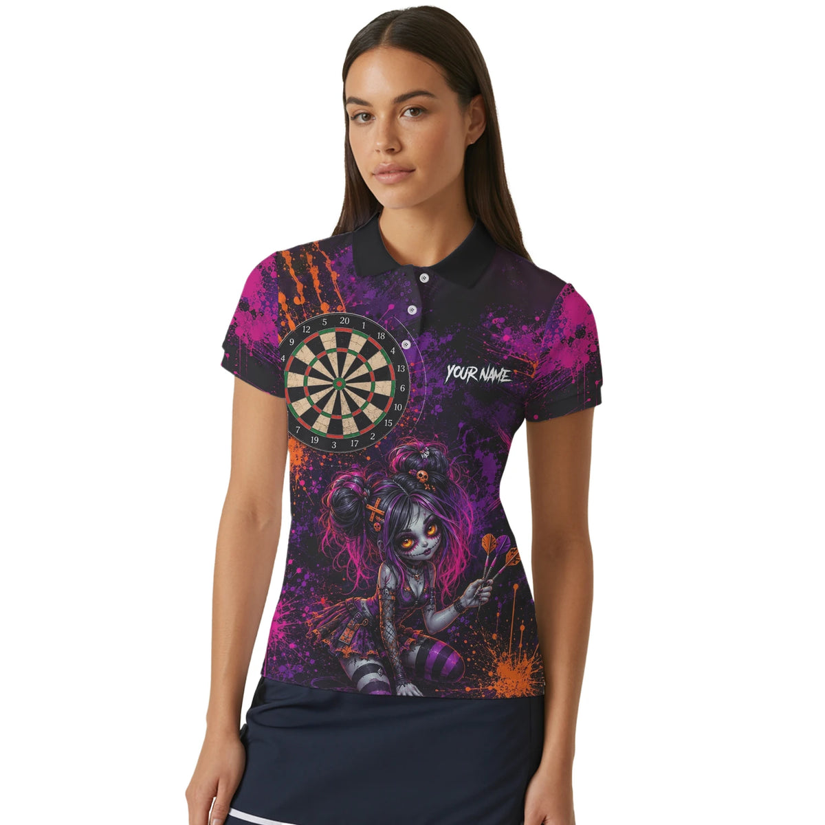 Personalised Black Purple Pink & Orange Gothic Darts Shirt For Women Z641