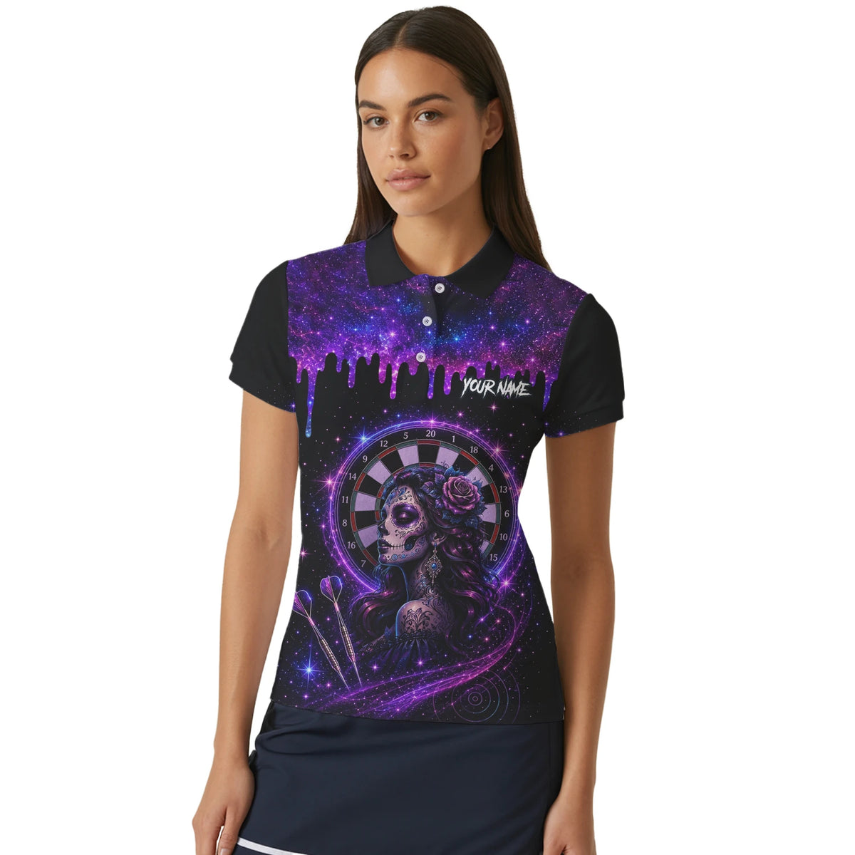 Personalised Purple Galaxy Sugar Skull Darts Shirt For Women Z967
