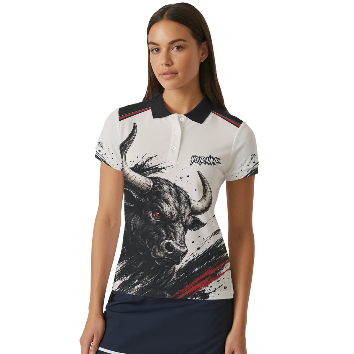 Personalised White Black Red Bull Darts Shirt For Women H473