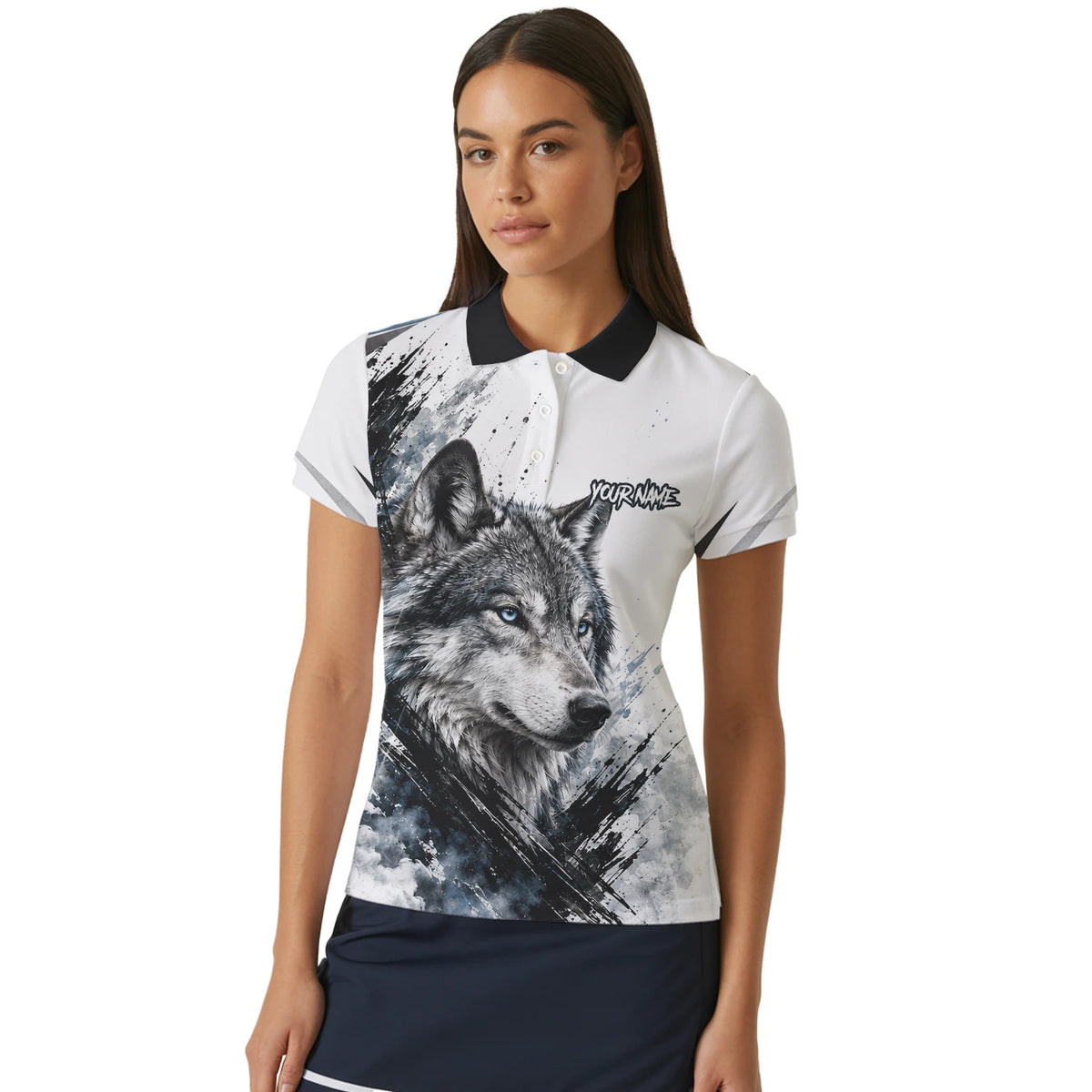 Personalised White Black Blue Wolf Darts Shirt For Women P634