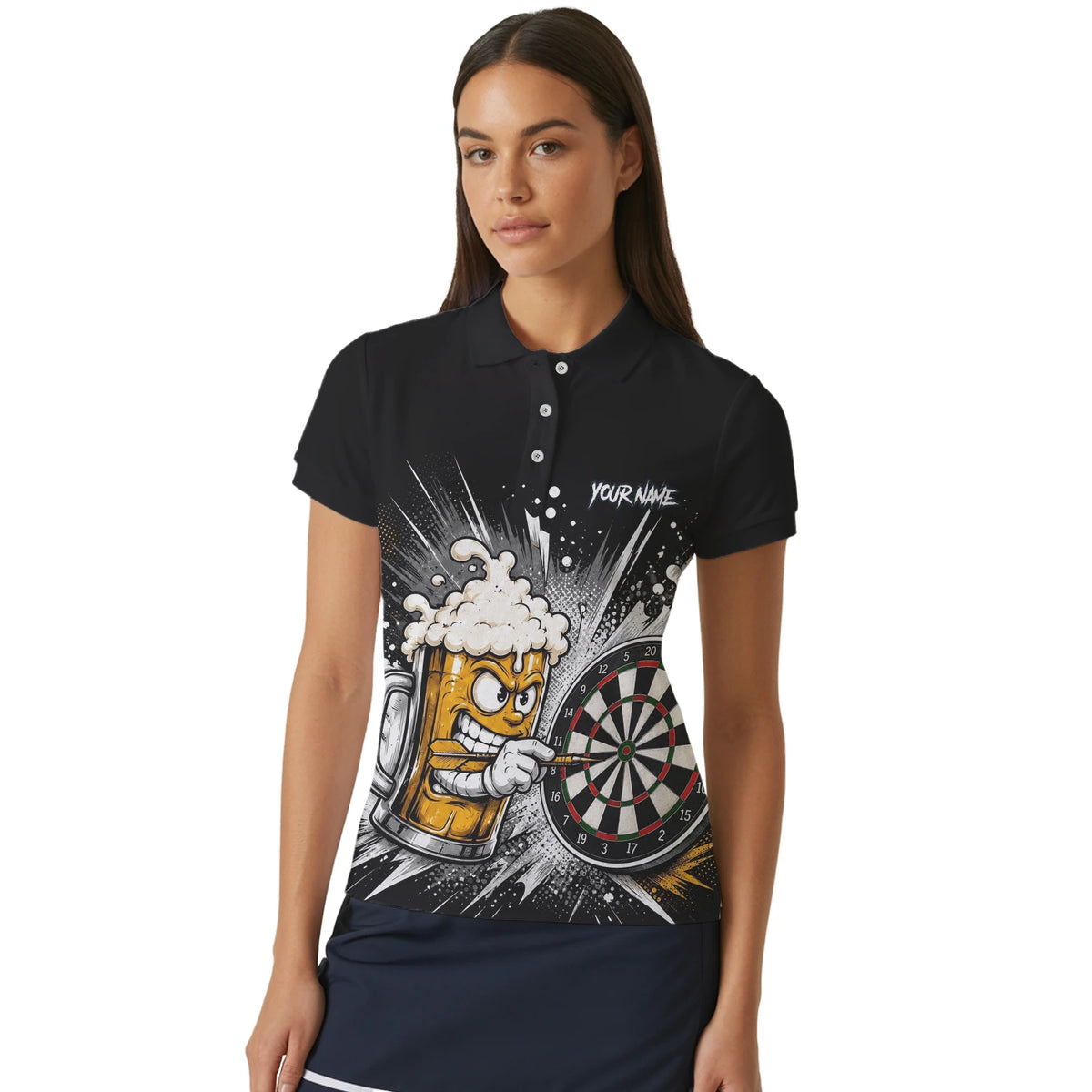 Personalised Beer Mug Darts Polo Shirt For Women S555