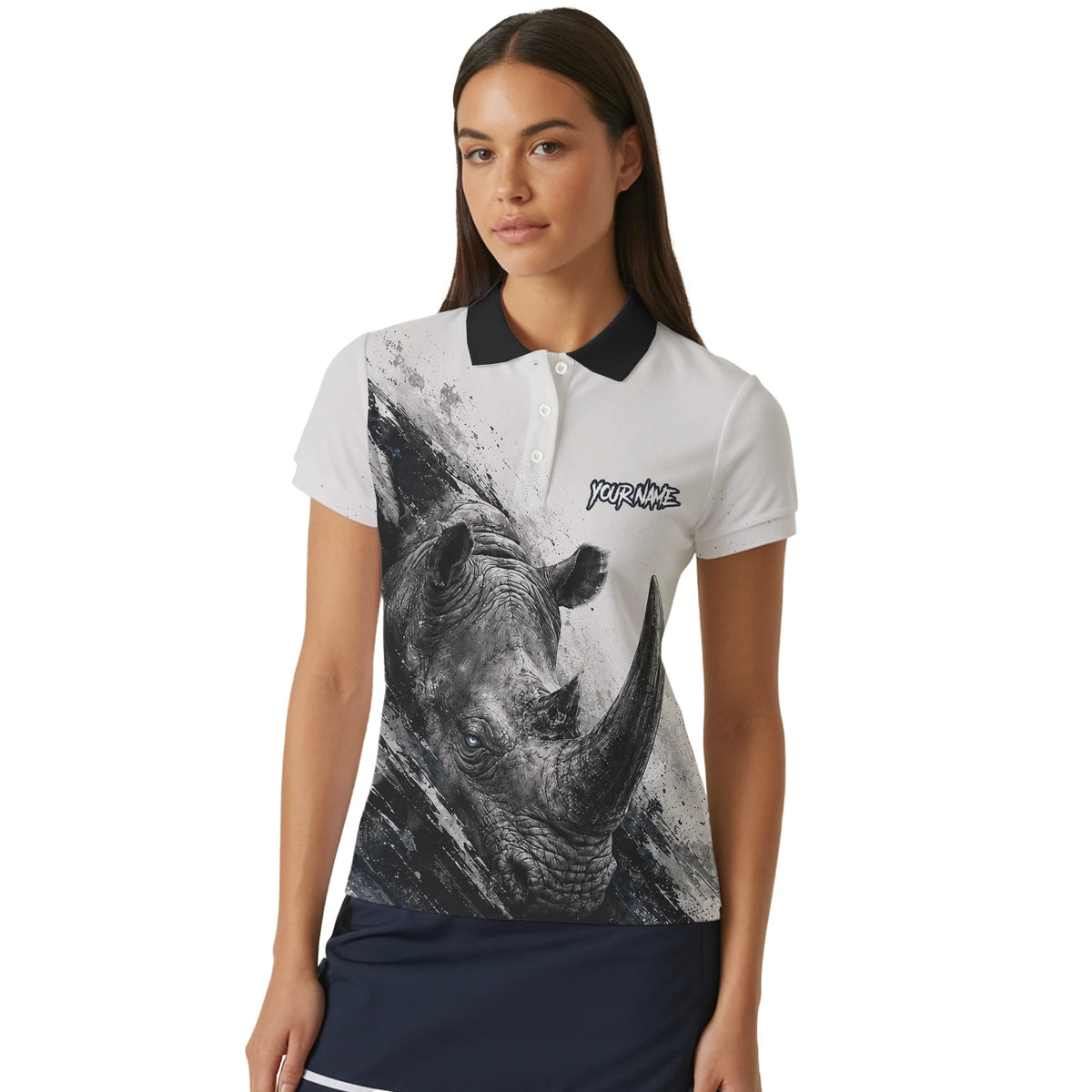 Personalised White Black Grey Rhino Darts Shirt For Women C312