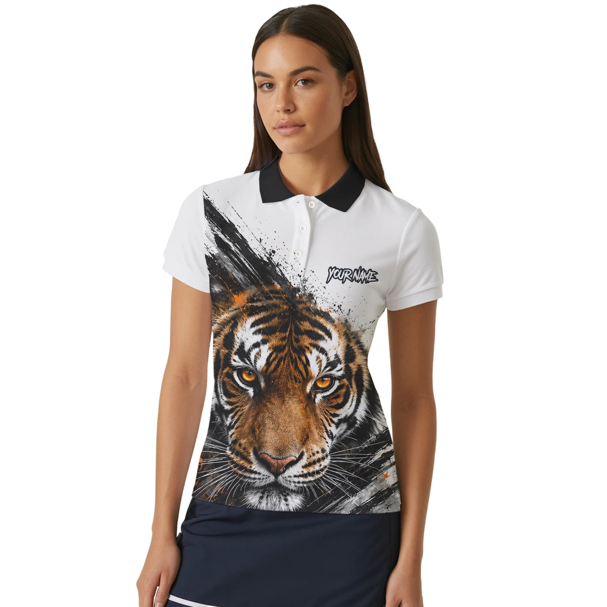 Personalised White Black Orange Tiger Darts Shirt For Women N832