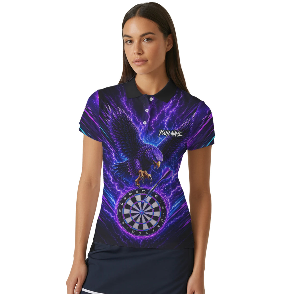 Personalised Purple Lightning Eagle Darts Polo Shirt For Women U478
