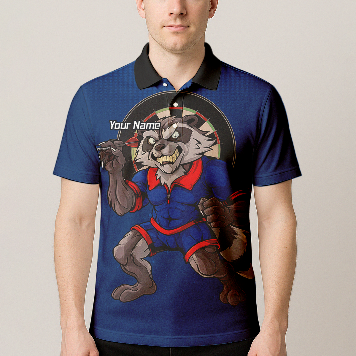 Personalised Raccoon Darts Polo Shirt Blue Red For Men Custom Name Team Y3391 additional image 4