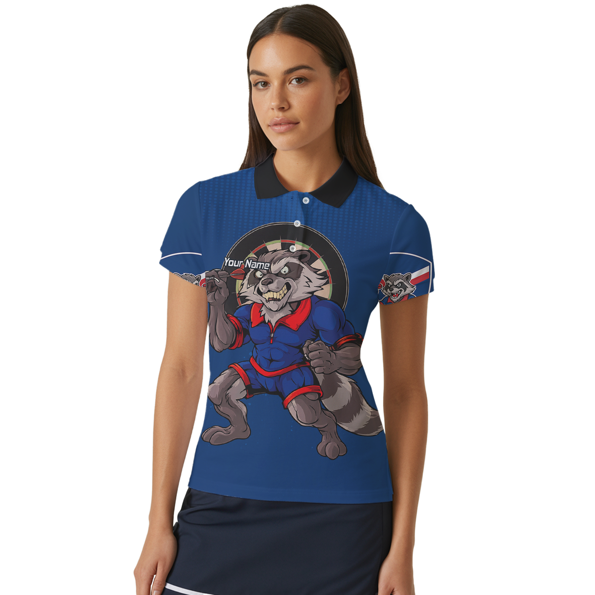 Personalised Raccoon Darts Polo Shirt Blue Red For Men Custom Name Team Y3391 additional image 4