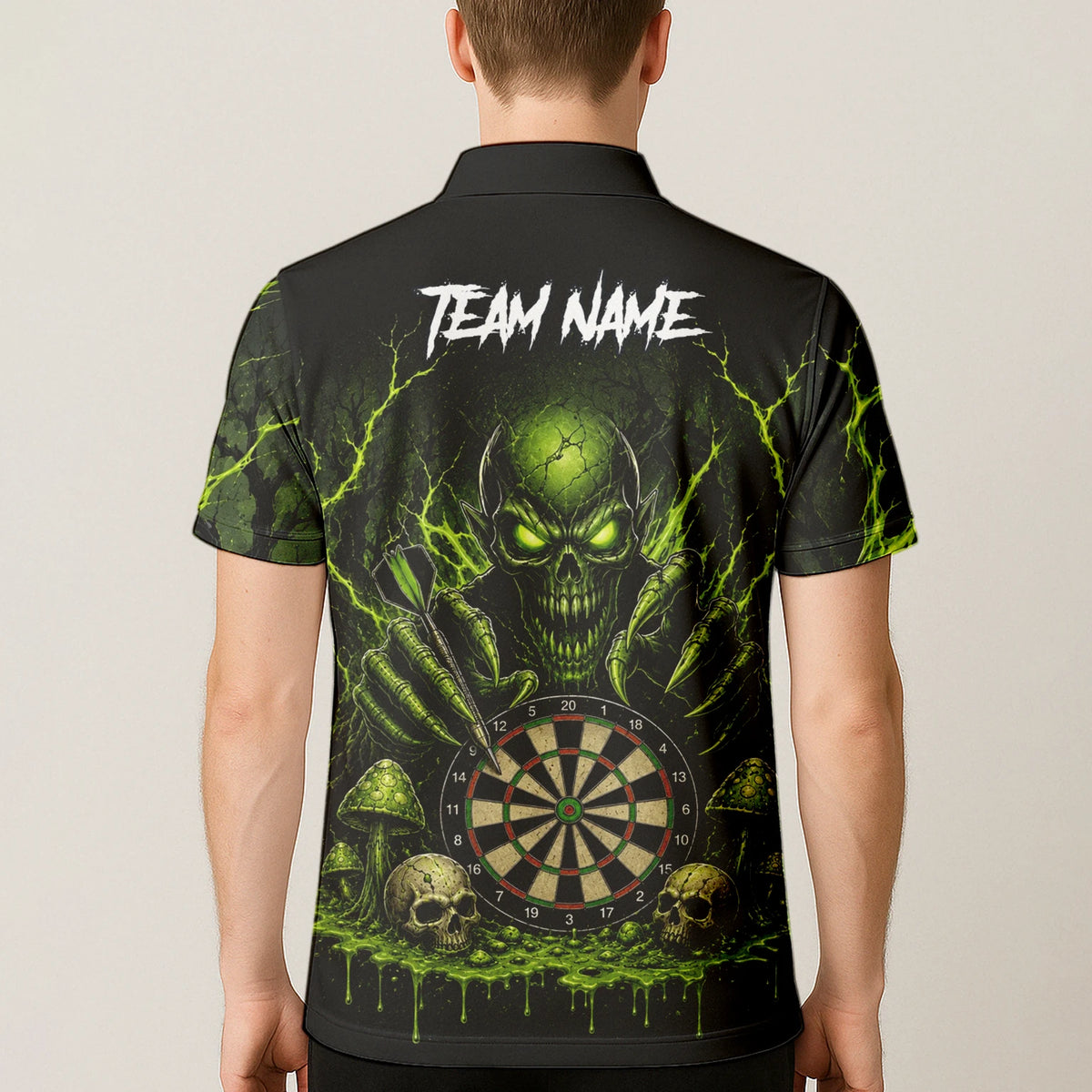 Personalised Black & Green Monster Skull Dartboard Darts Shirt For Men A277