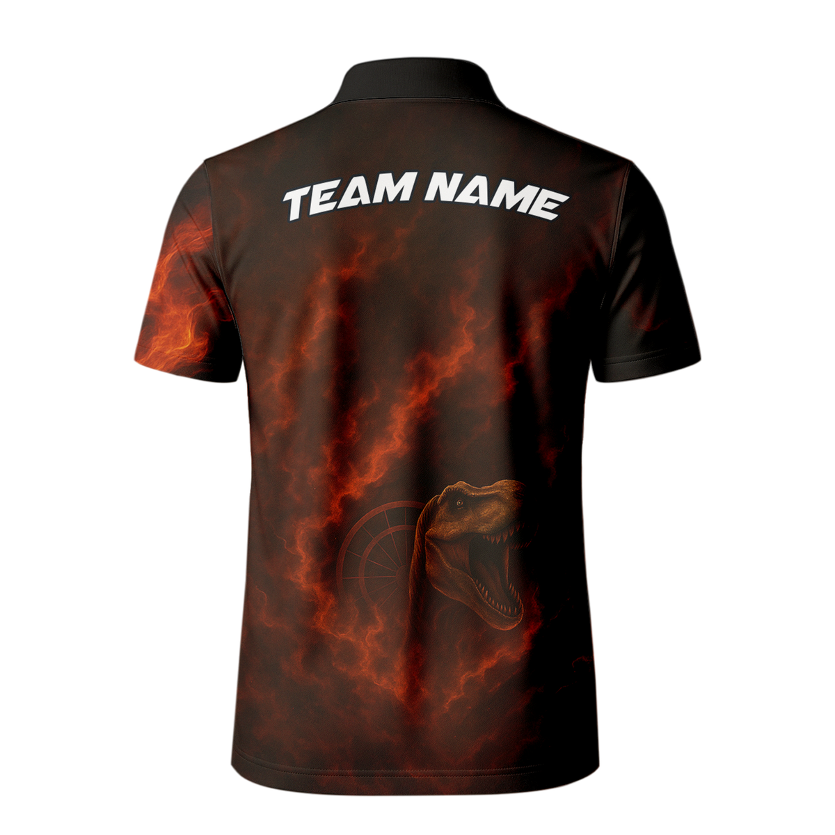 Personalized Custom Fire Dinosaur T-Rex Dart Polo Shirt Team Name Black Orange additional image 3