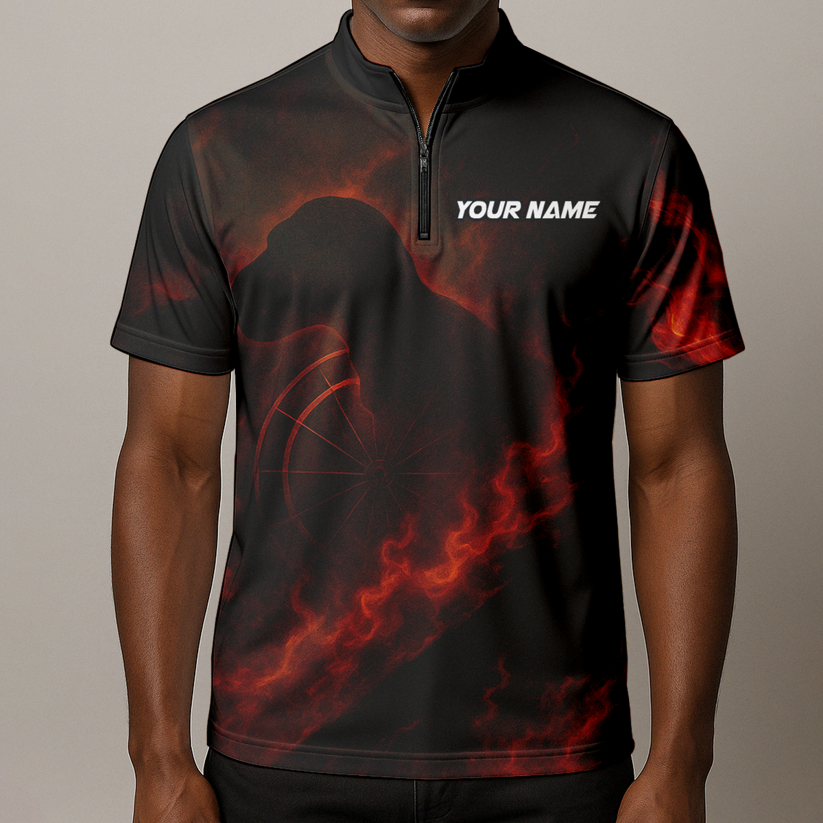 Personalized Custom Fire Dinosaur T-Rex Dart Polo Shirt Team Name Black Orange additional image 8