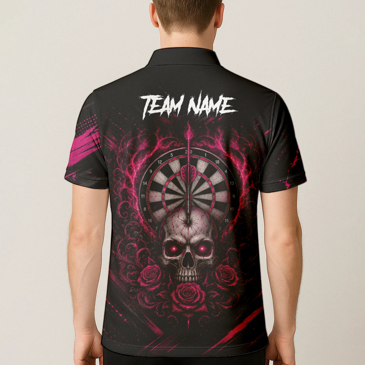 Personalised Black & Pink Skull and Roses Darts Shirt For Men V308