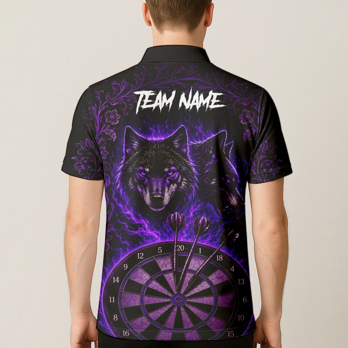 Personalised Black & Purple Wolf Dartboard Darts Shirt For Men J133