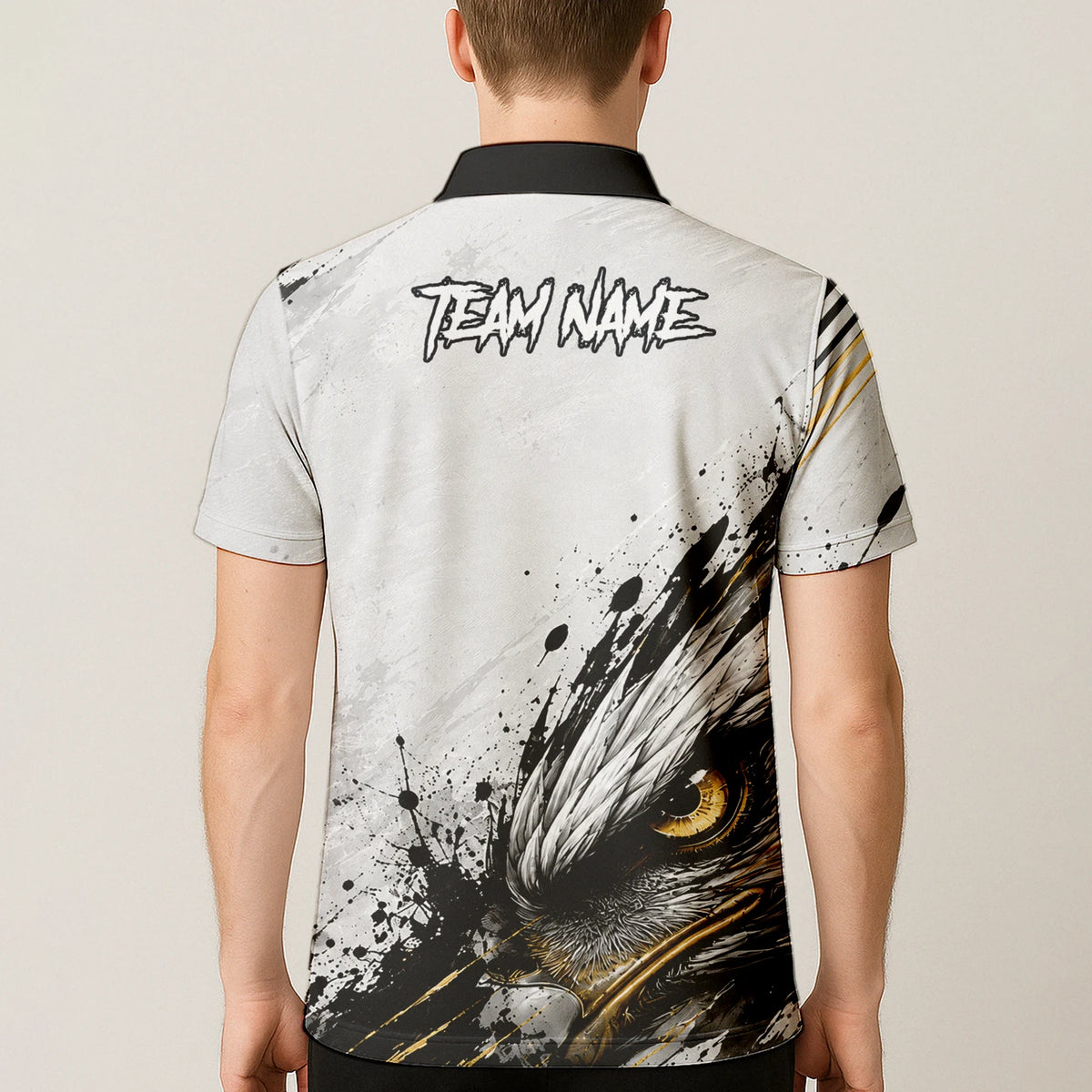 Personalised White Black Gold Bald Eagle Darts Shirt For Men S805