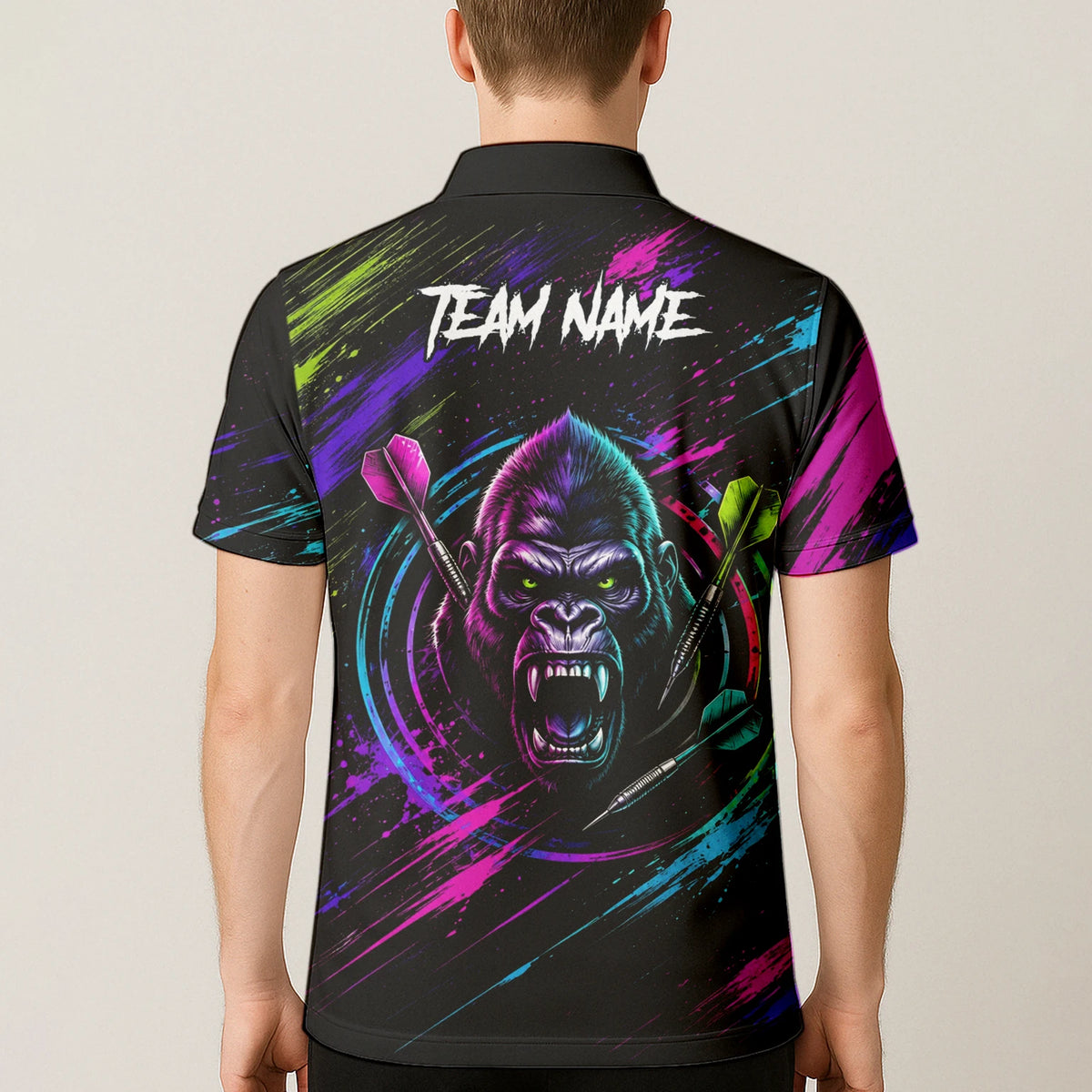 Personalised Black Pink & Purple Gorilla Darts Shirt For Men U874