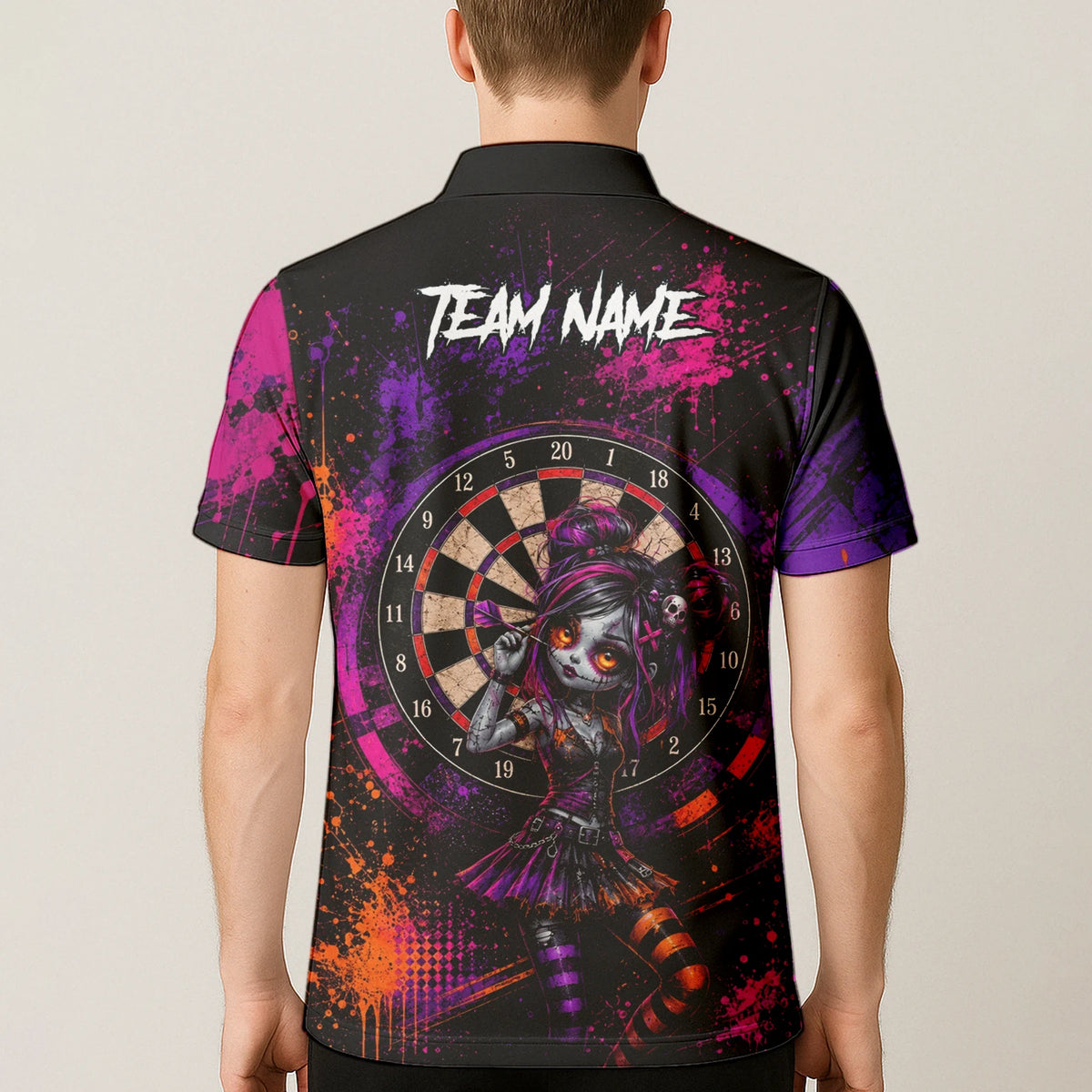 Personalised Black Purple Pink & Orange Gothic Darts Shirt For Men Z641