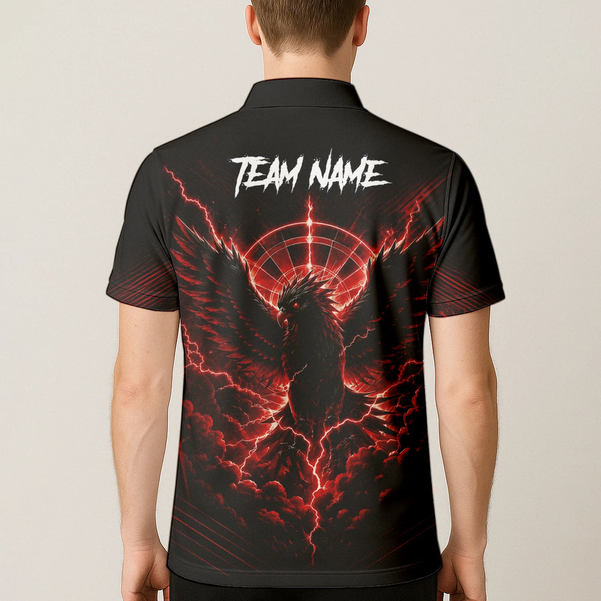 Personalised Black & Red Phoenix Lightning Dartboard Darts Shirt For Men J120