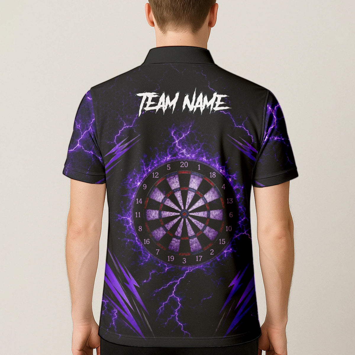 Personalised Black & Purple Lightning Skeleton Hand Darts Shirt For Men H822