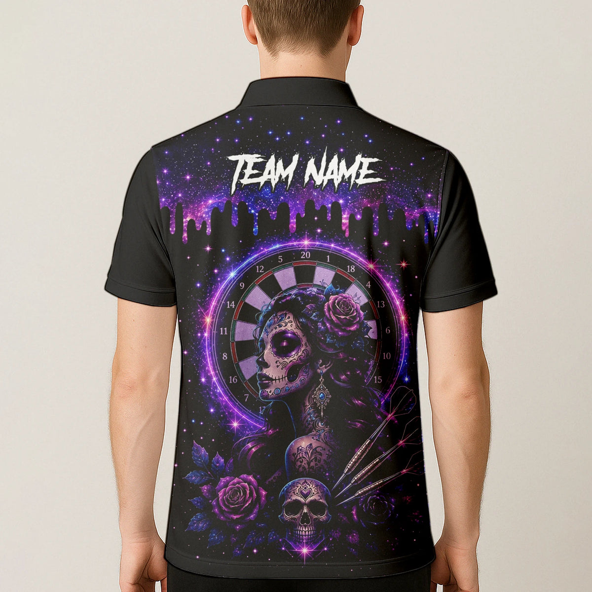 Personalised Purple Galaxy Sugar Skull Darts Shirt For Men Z967