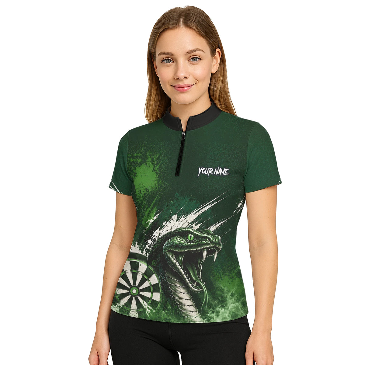 Personalised Green & Black Cobra Dartboard Darts Shirt For Women M244