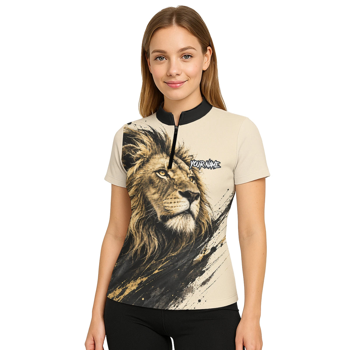 Personalised Cream Black Gold Lion Darts Shirt For Women Q209