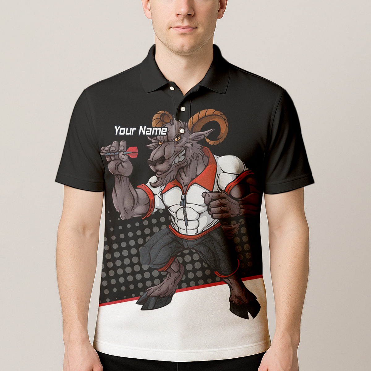 Personalised Ram Darts Polo Shirt Black White Red for Men P4998 additional image 4