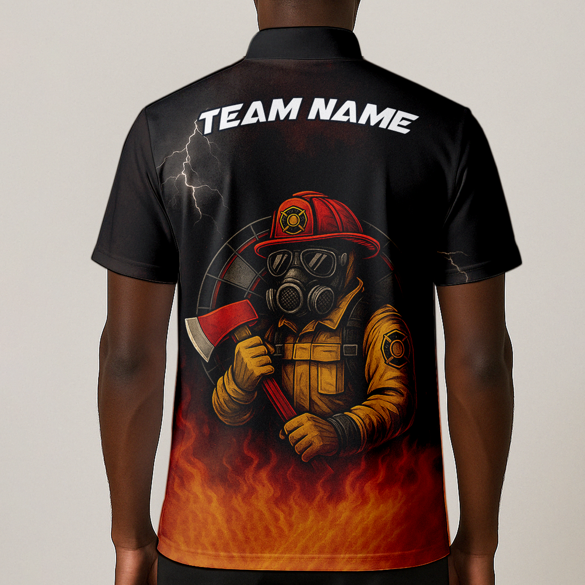 Personalized Custom Dart Polo Shirt Firefighter Axe Fire Black Orange Name Team additional image 1