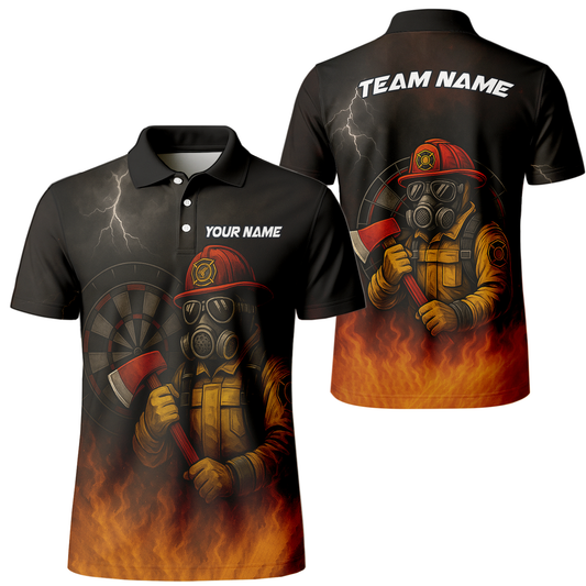 Personalized Custom Dart Polo Shirt Firefighter Axe Fire Black Orange Name Team main image - polo, Pocket No