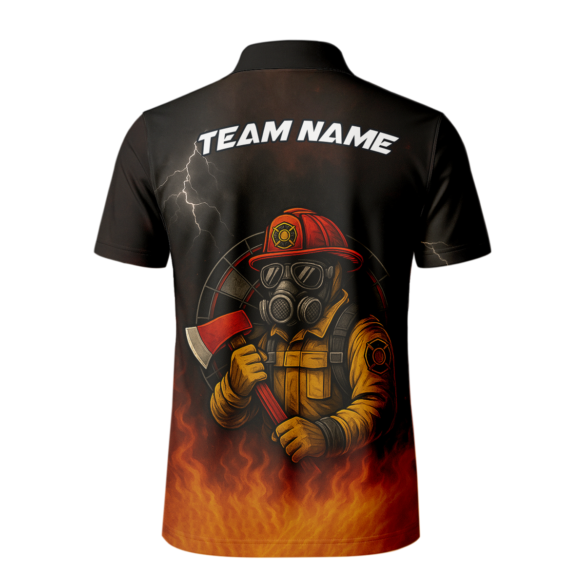 Personalized Custom Dart Polo Shirt Firefighter Axe Fire Black Orange Name Team additional image 3