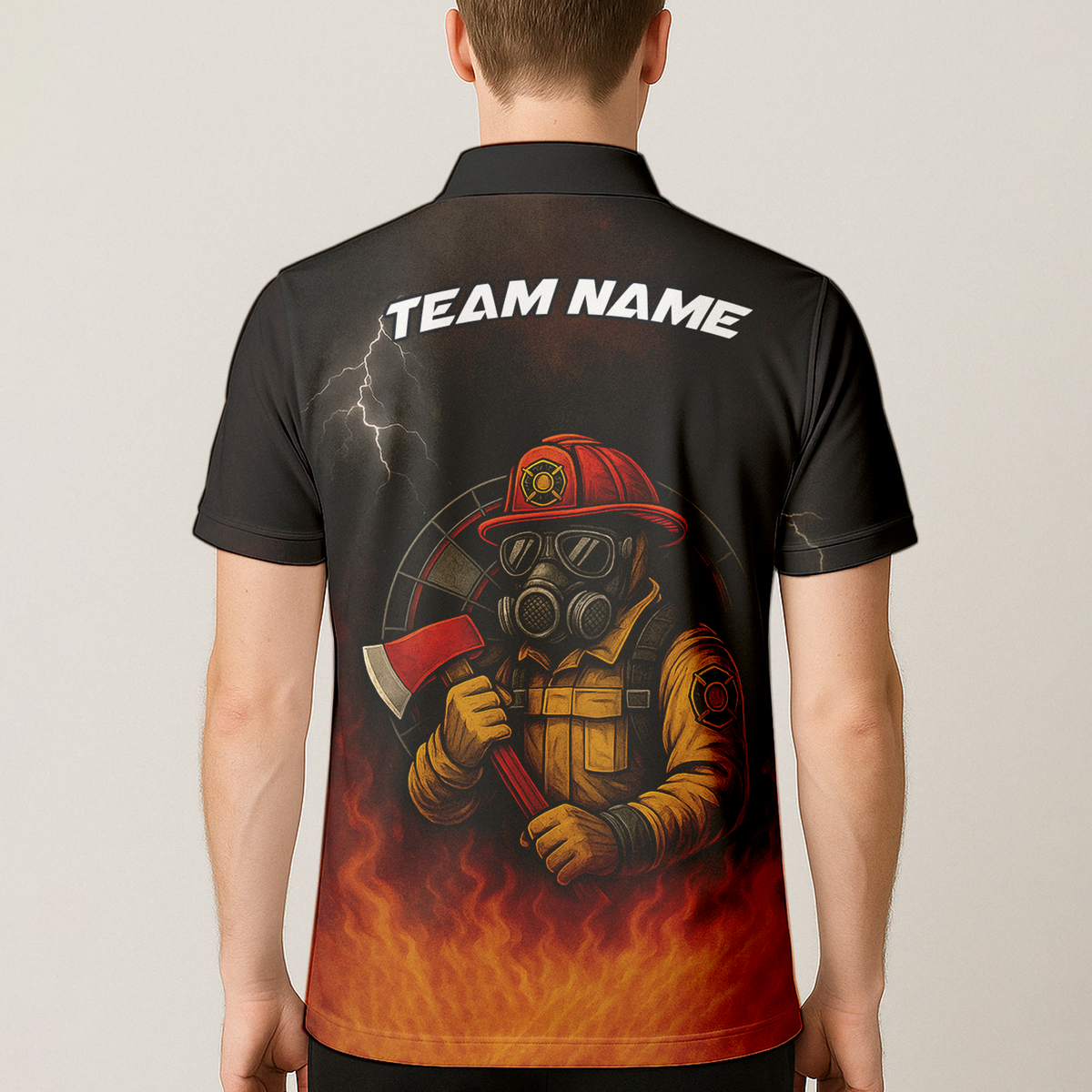 Personalized Custom Dart Polo Shirt Firefighter Axe Fire Black Orange Name Team additional image 5