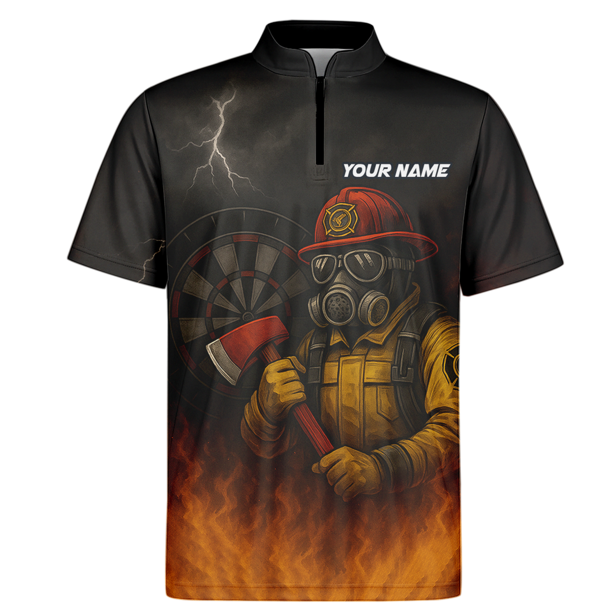 Personalized Custom Dart Polo Shirt Firefighter Axe Fire Black Orange Name Team additional image 6