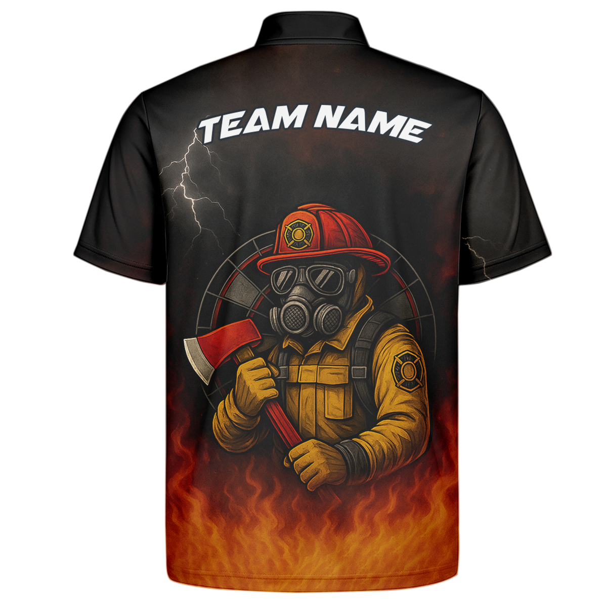 Personalized Custom Dart Polo Shirt Firefighter Axe Fire Black Orange Name Team additional image 7