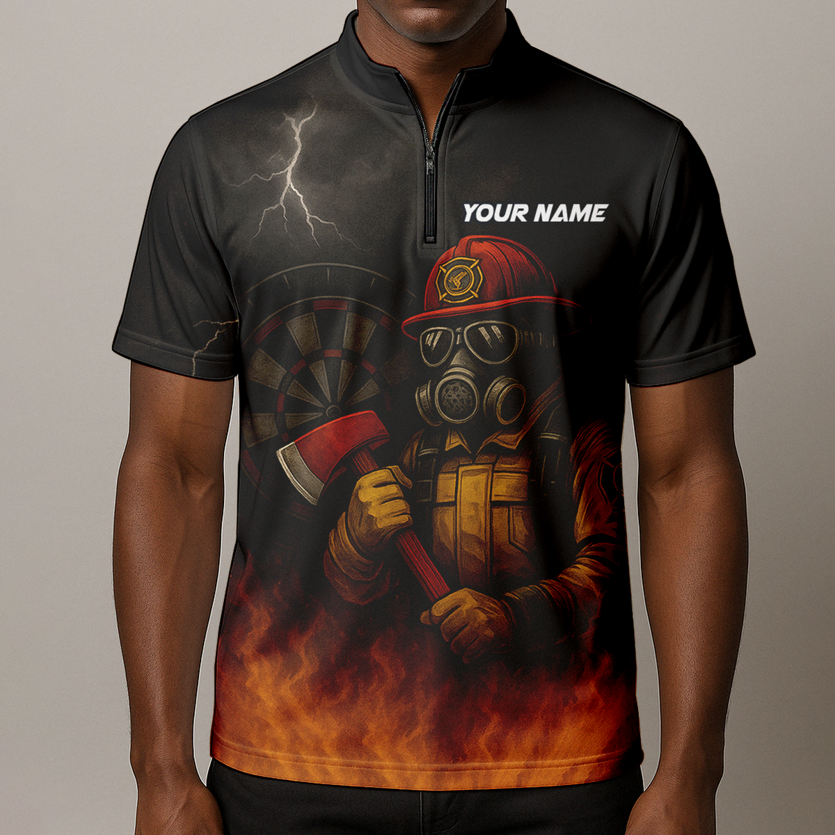 Personalized Custom Dart Polo Shirt Firefighter Axe Fire Black Orange Name Team additional image 8