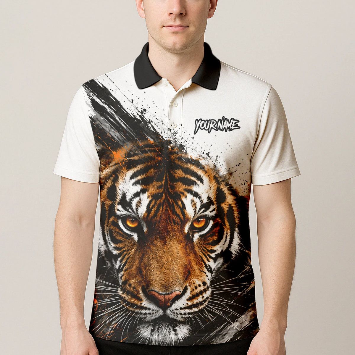 Personalised White Black Orange Tiger Darts Shirt For Men N832