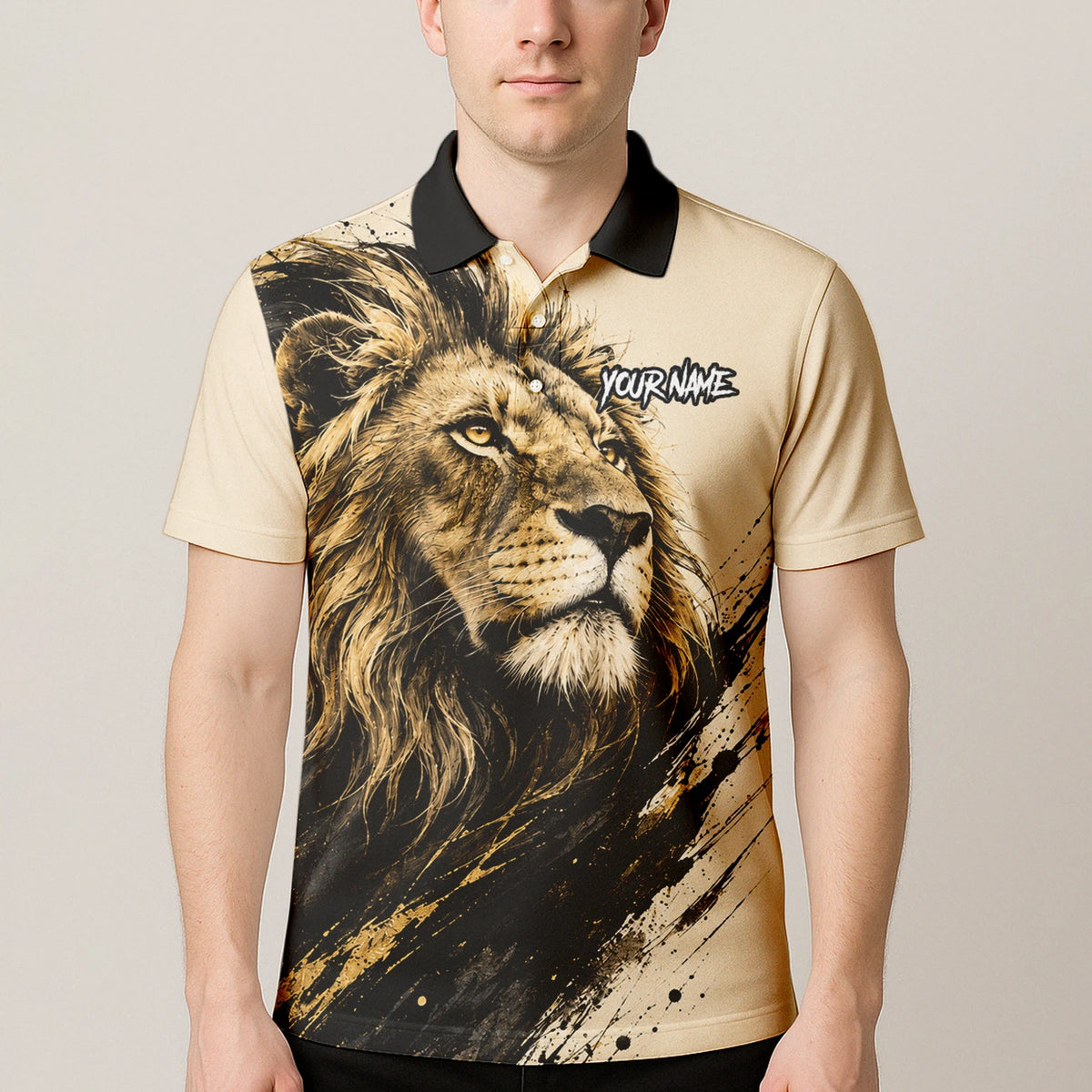 Personalised Cream Black Gold Lion Darts Shirt For Men Q209