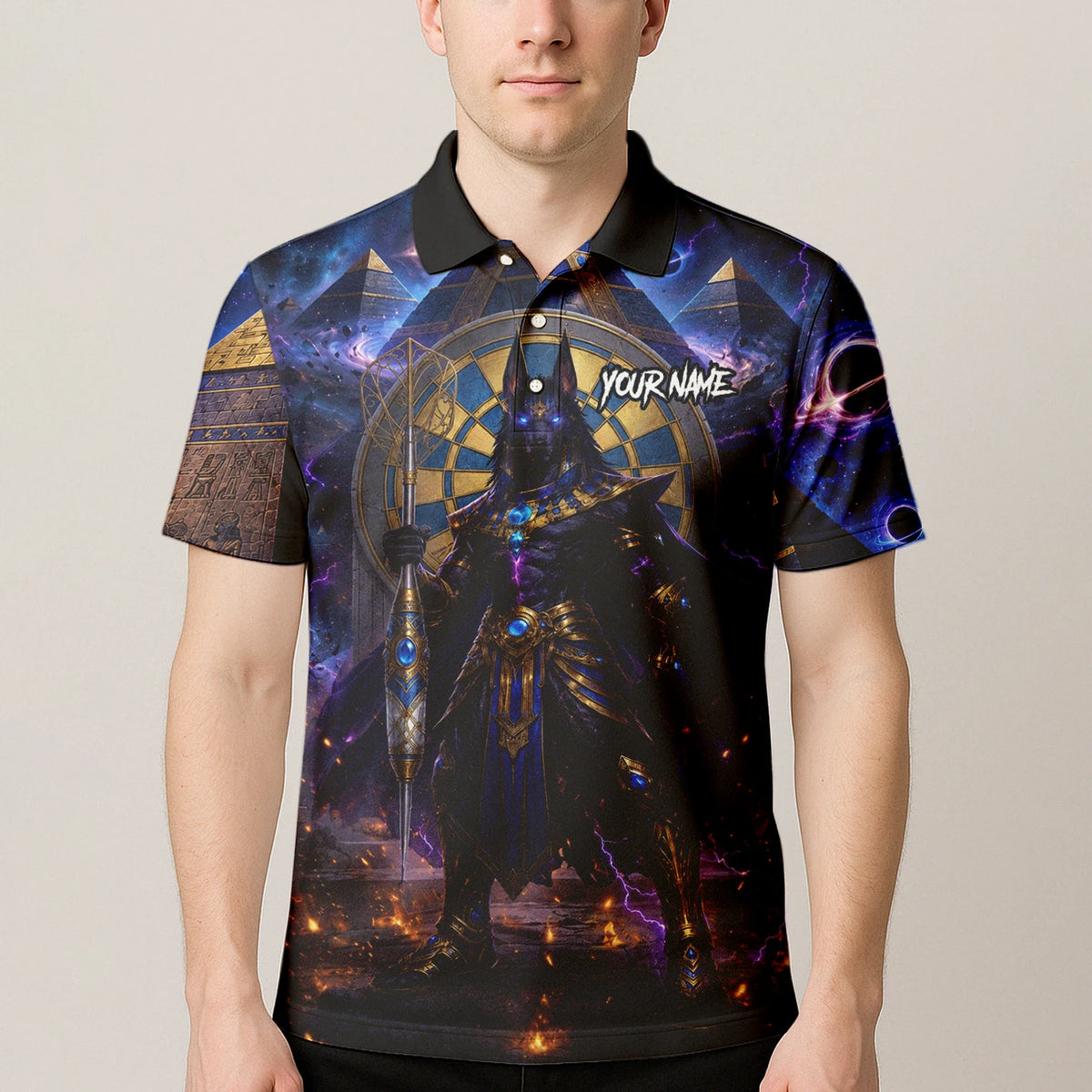 Personalised Blue Gold & Black Anubis Darts Shirt For Men N118