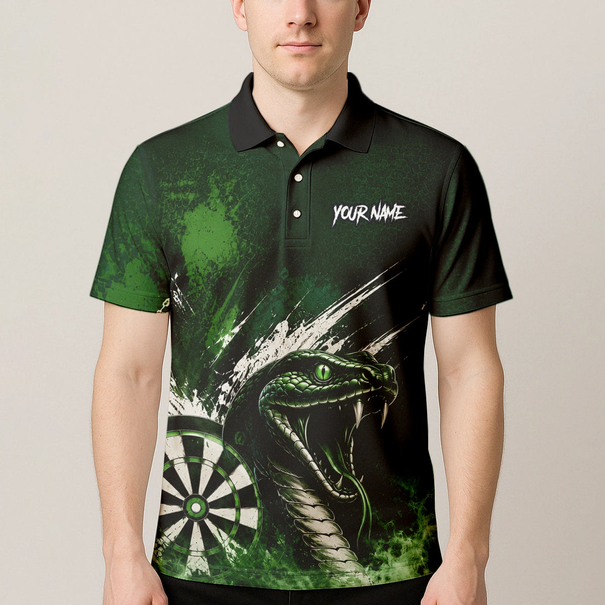 Personalised Green & Black Cobra Dartboard Darts Shirt For Men M244