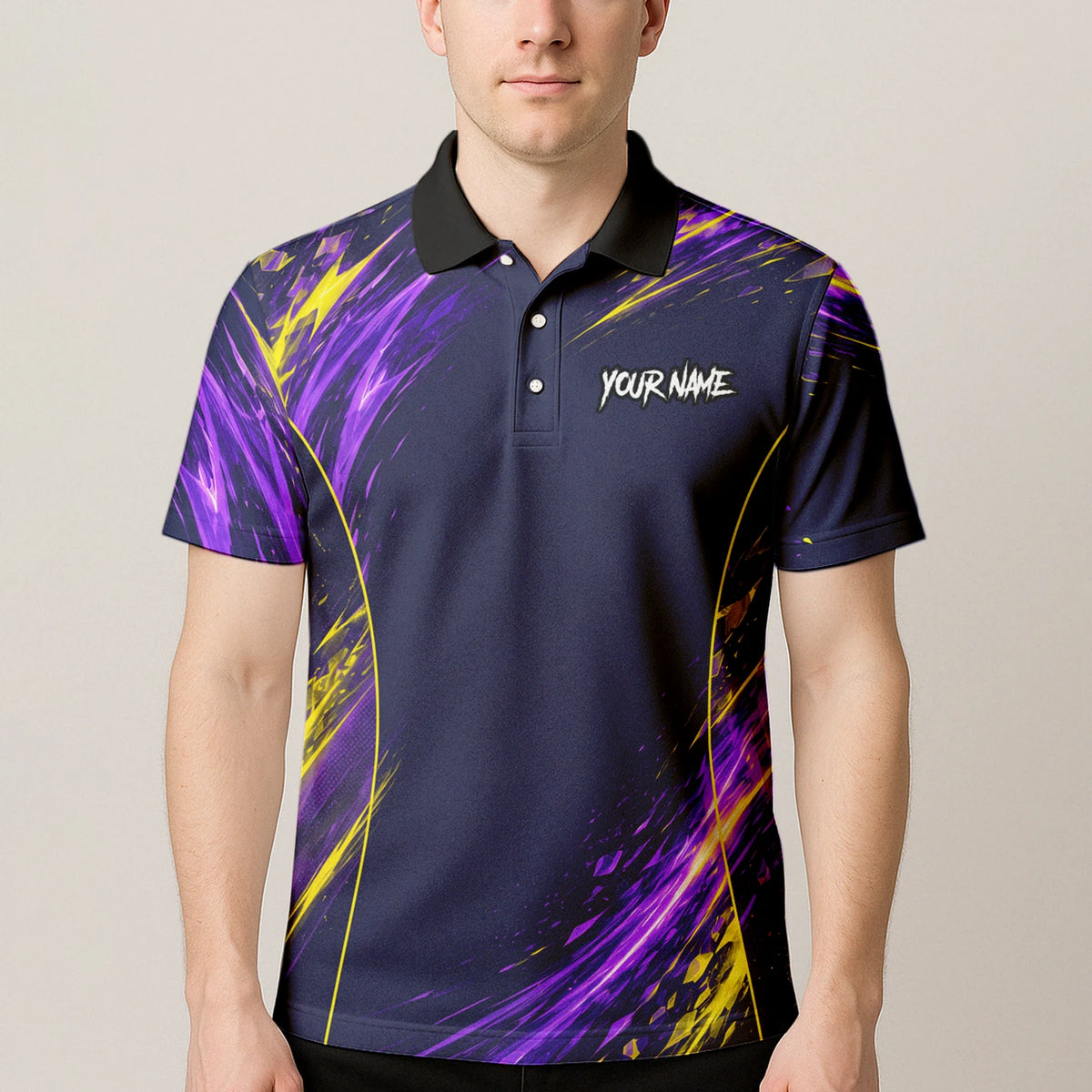 Personalised Navy Purple Yellow Abstract Darts Shirt For Men D517