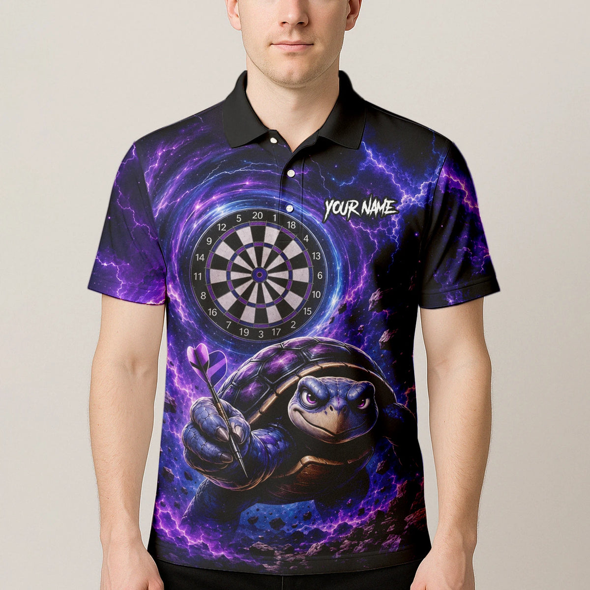 Personalised Purple & Black Turtle Playing Darts Shirt For Men F796