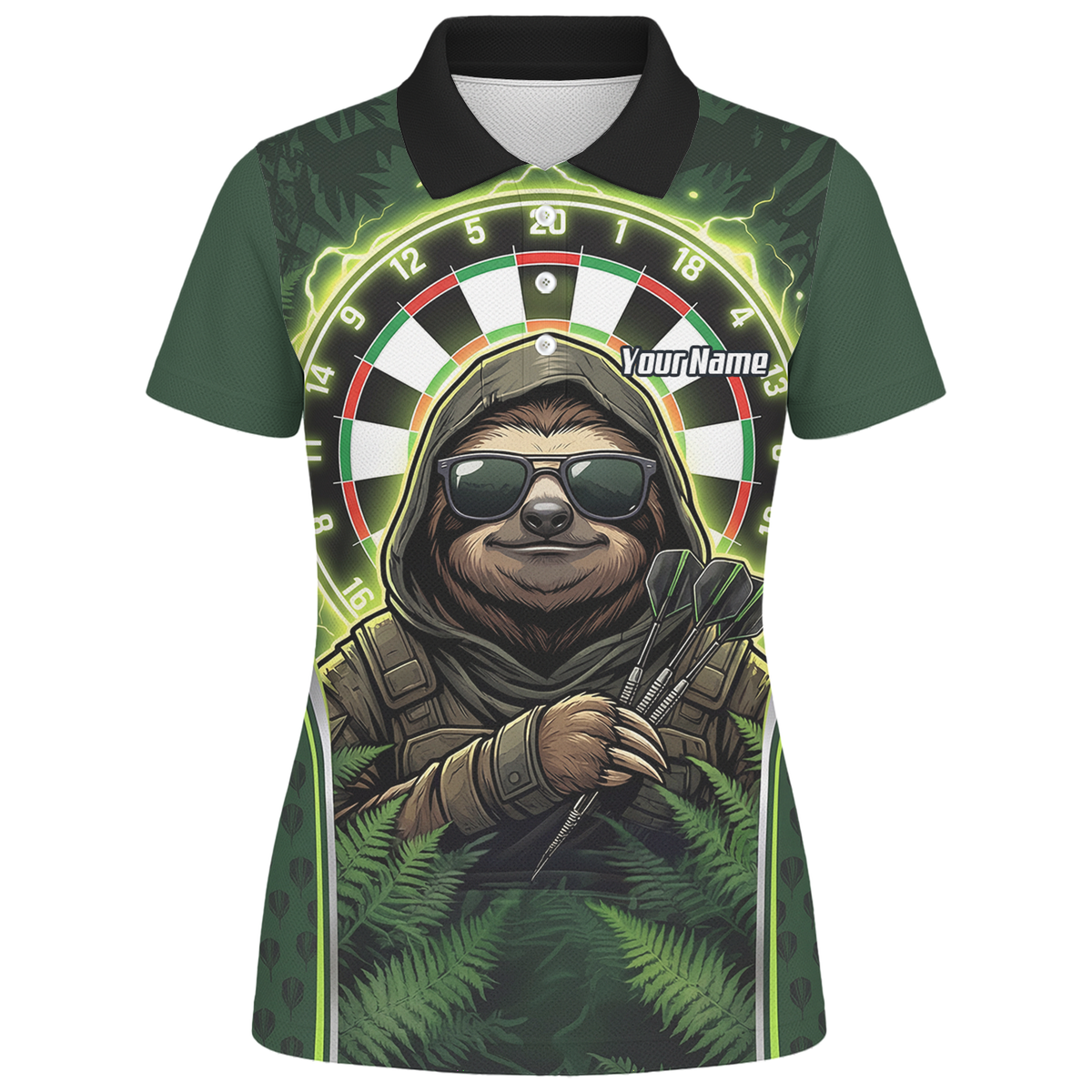 Personalised Sloth Darts Shirt for Women Green Jungle Custom Dart Jersey with Name Polo Top A2449