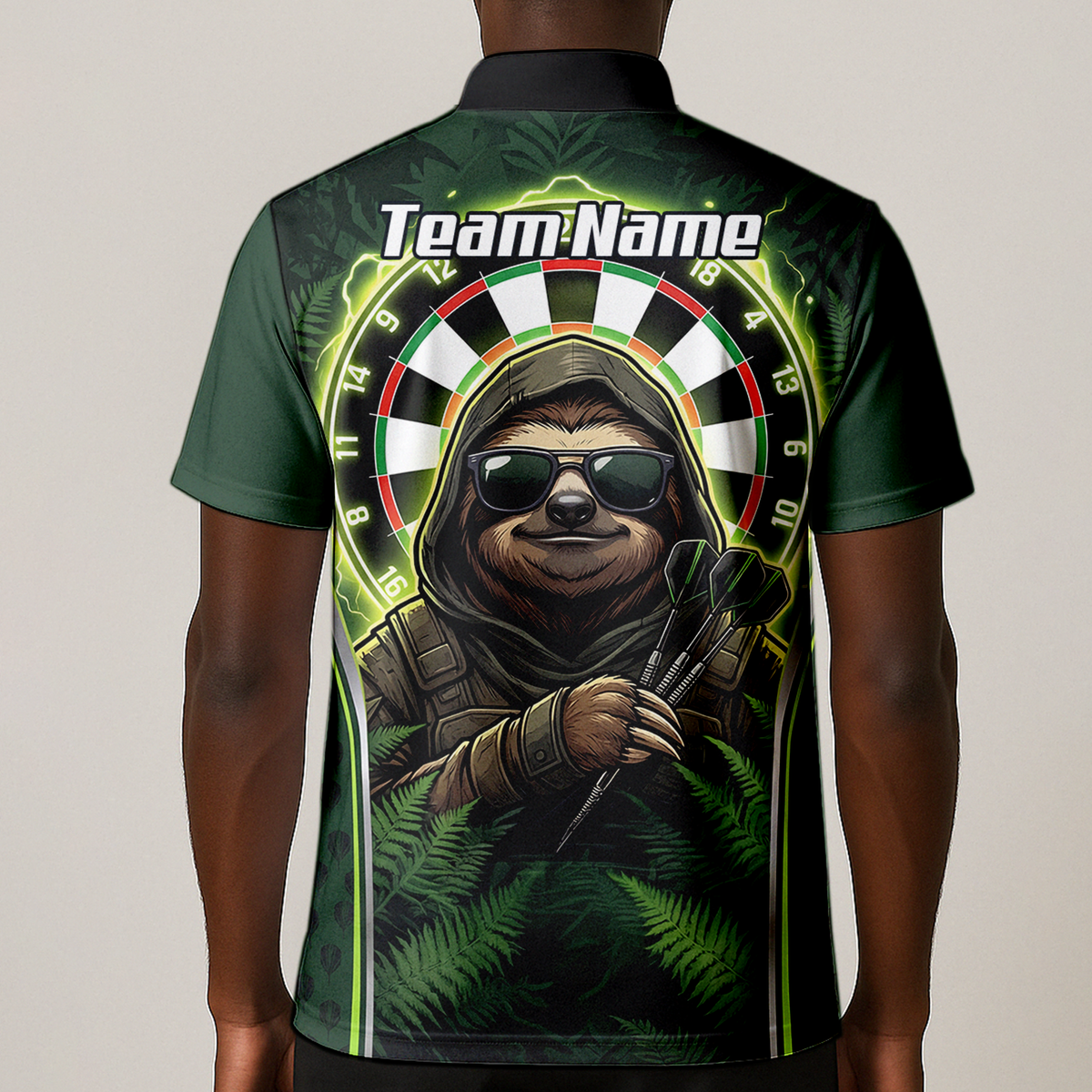 Personalised Sloth Darts Shirt for Men Green Jungle Custom Dart Jersey with Name Polo Top A2449