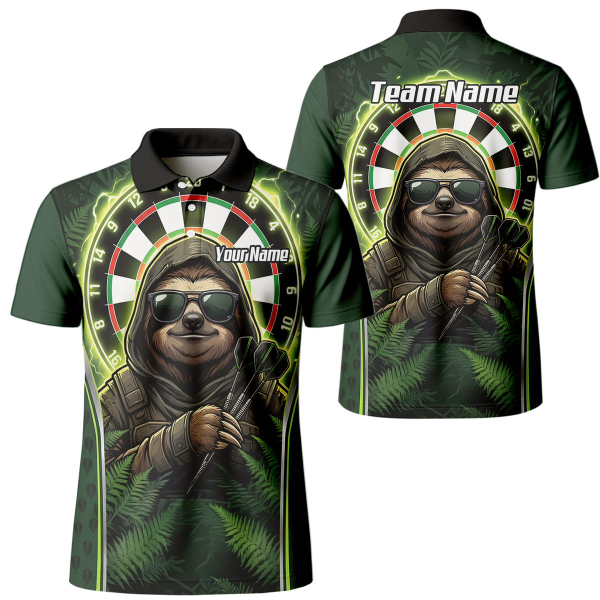 Personalised Sloth Darts Shirt for Men Green Jungle Custom Dart Jersey with Name Polo Top A2449